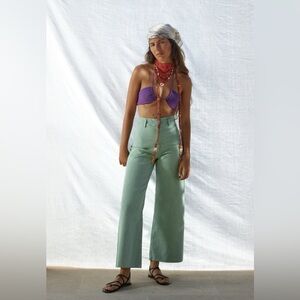 Zara Marine Straight Wide Leg Jeans Pastel Green 4 Raw Hem Flare Classic Casual
